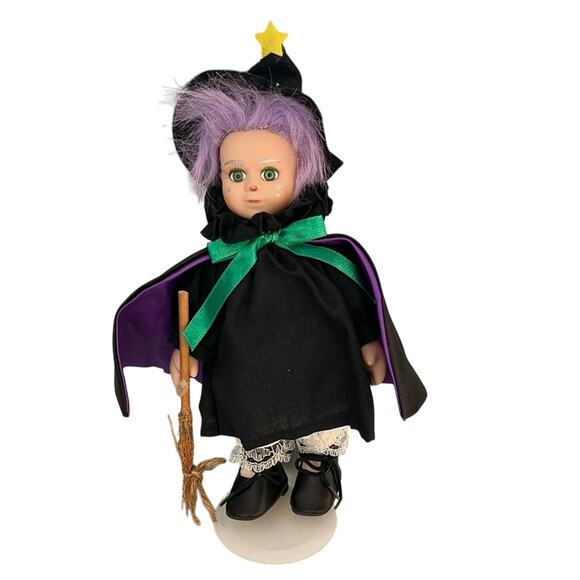 Vintage Witch 8” Porcelain Doll on Stand Halloween - Picture 1 of 3
